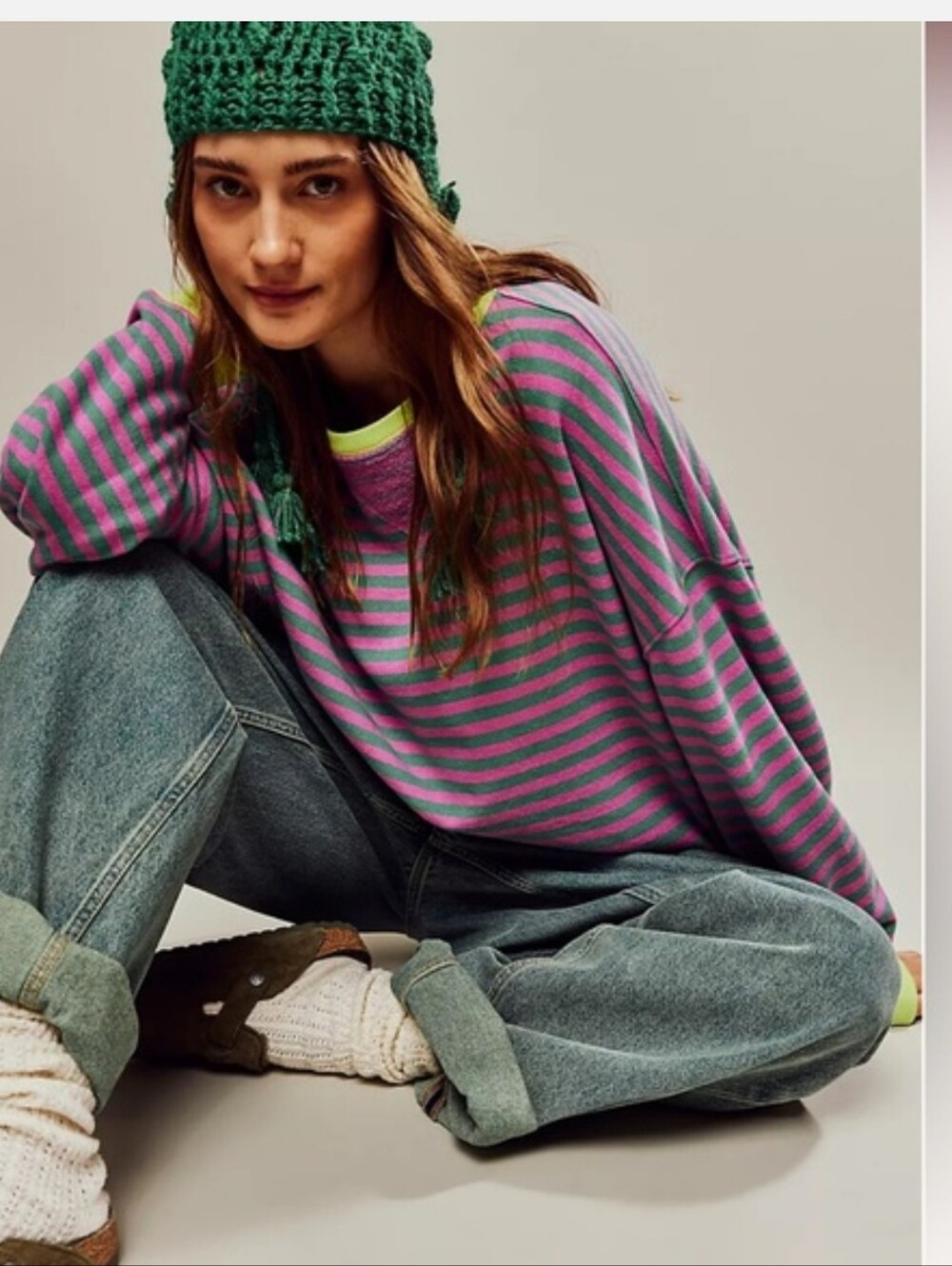 We The Free Pink Neon Stripe Oversized Classic Sweatshirt 98.00